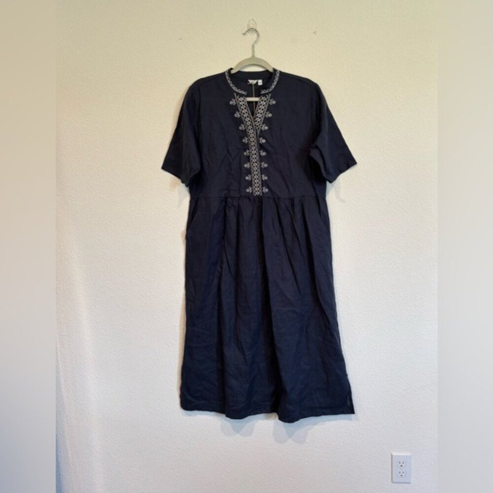 Celtic & Co US Size 8 Linen Embroidered Midi Dress NWT - Picture 2 of 10